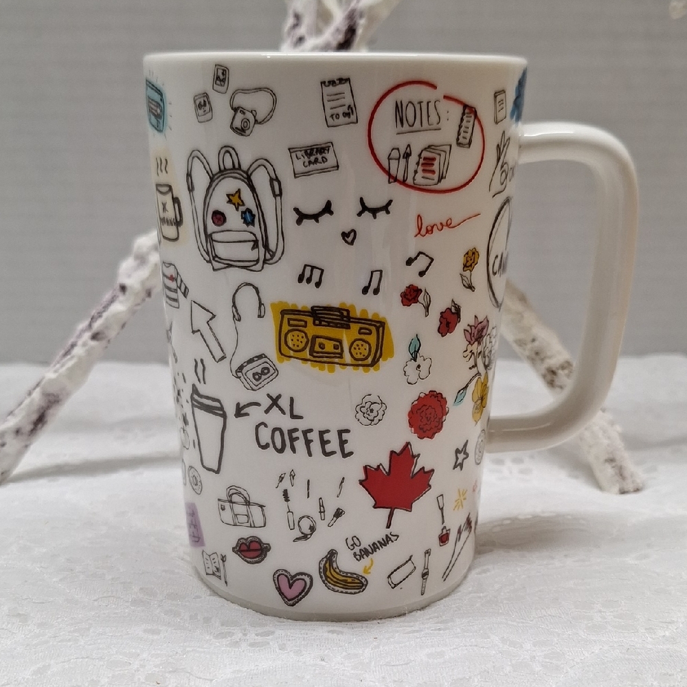 🛍2/$15🛍 #AAU White Indigo Mug with Colorful Doodle Design